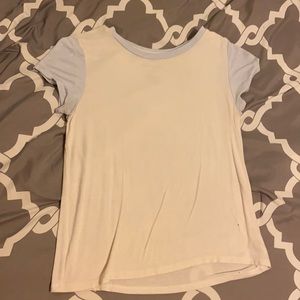 Blue and off white slightly cropped tee